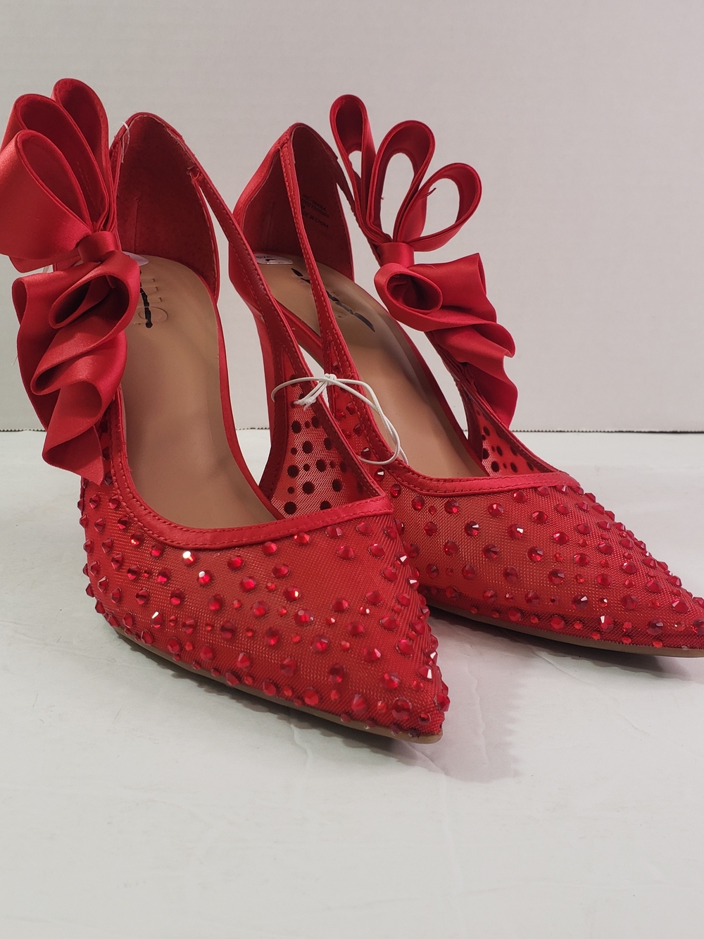INC International Concepts Red Jeweled Pointed-Toe Pumps W/ Satin Bow Accents
